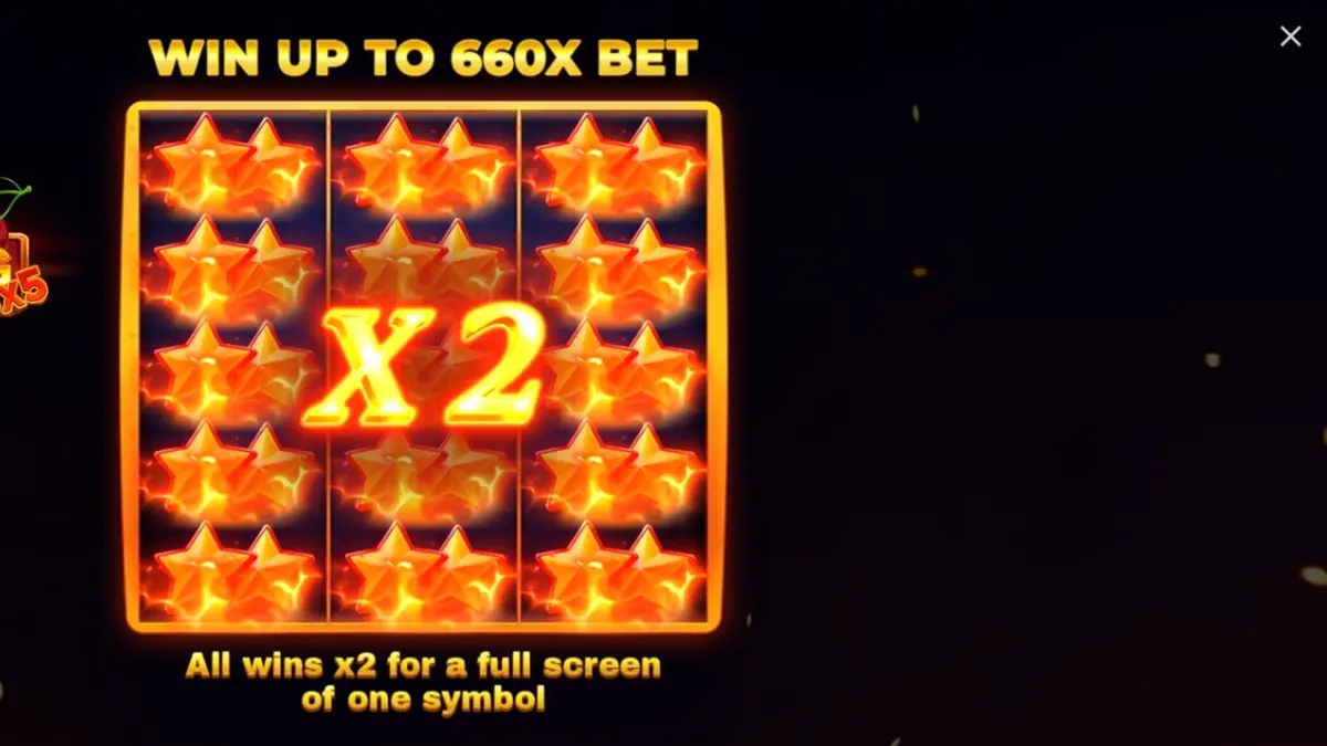 Painel de jogo do slot 3x5 Double Blazing com símbolos de frutas e fogo